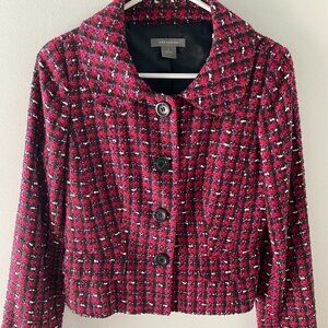 Ann Taylor Pink and Red Tweed Jacket Size 2